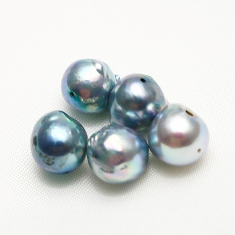 アコヤ真珠パールルース　両穴　5ピース　10.0-10.5mm　ブルーカラー
