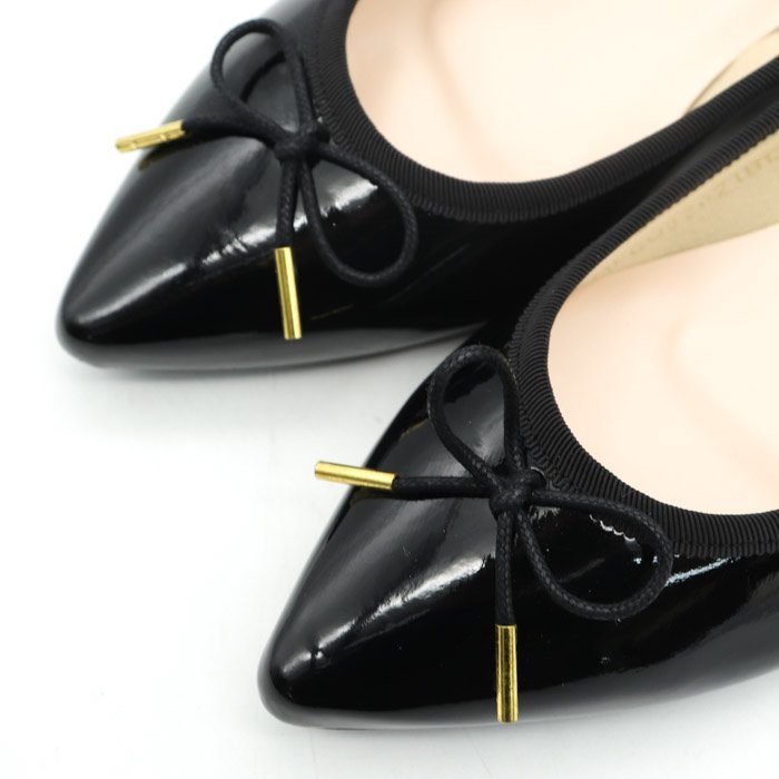 マリーファム エナメルパンプス 未使用 ポインテッドトゥ ローヒール 日本製 シューズ 靴 レディース 22cmサイズ ブラック Marie femme_画像2
