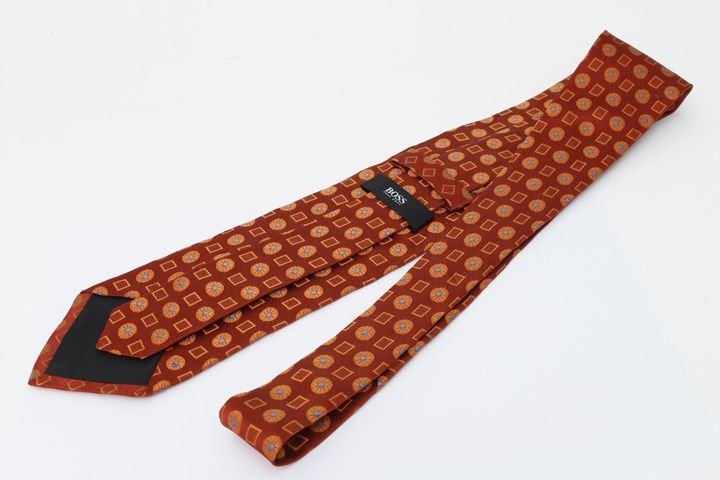  Hugo Boss brand necktie total pattern silk Italy made men's red HUGO BOSS
