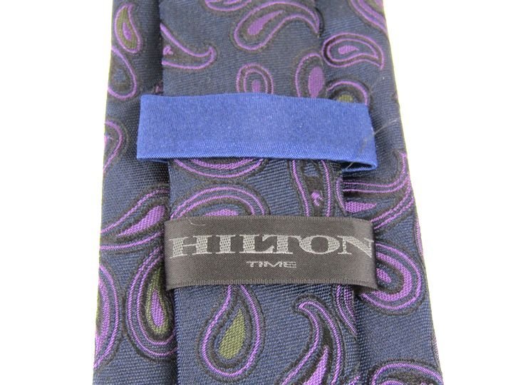 ヒルトン ブランドネクタイ 総柄 ペイズリー シルク イタリア製 メンズ ブラック HILTON_画像3