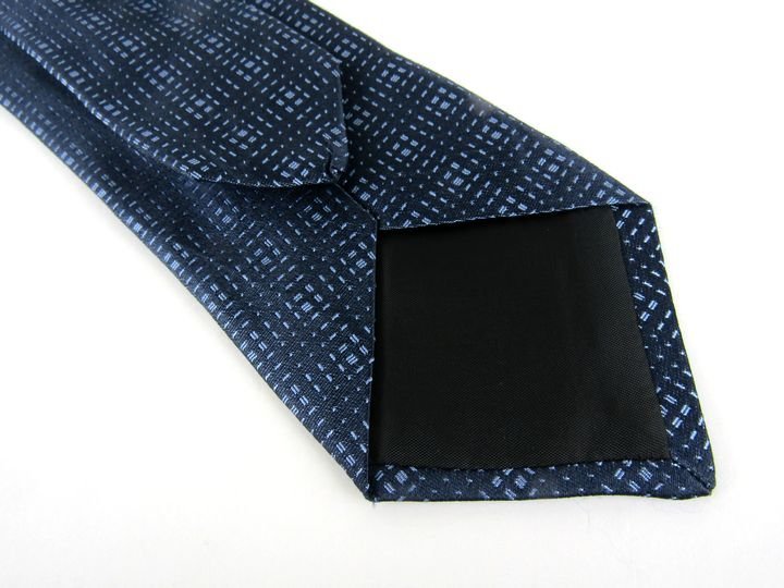  Hugo Boss brand necktie narrow tie check pattern silk Italy made men's navy HUGO BOSS