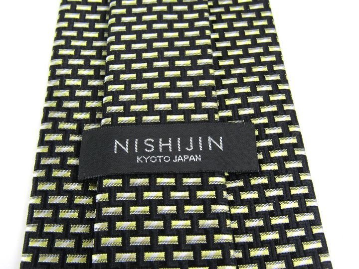 西陣 ブランドネクタイ 総柄 格子柄 シルク 日本製 メンズ ブラック NISHIJIN_画像3