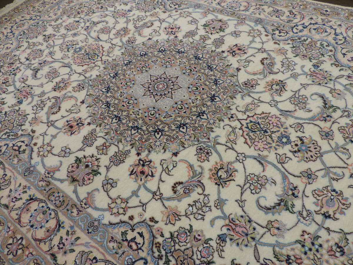 ペルシャ絨毯 カーペット ラグ ウール＆シルク 手織り 高級 ペルシャ絨毯の本場 イラン ナイン産 大型サイズ 238cm×154cm 本物保証 直輸入