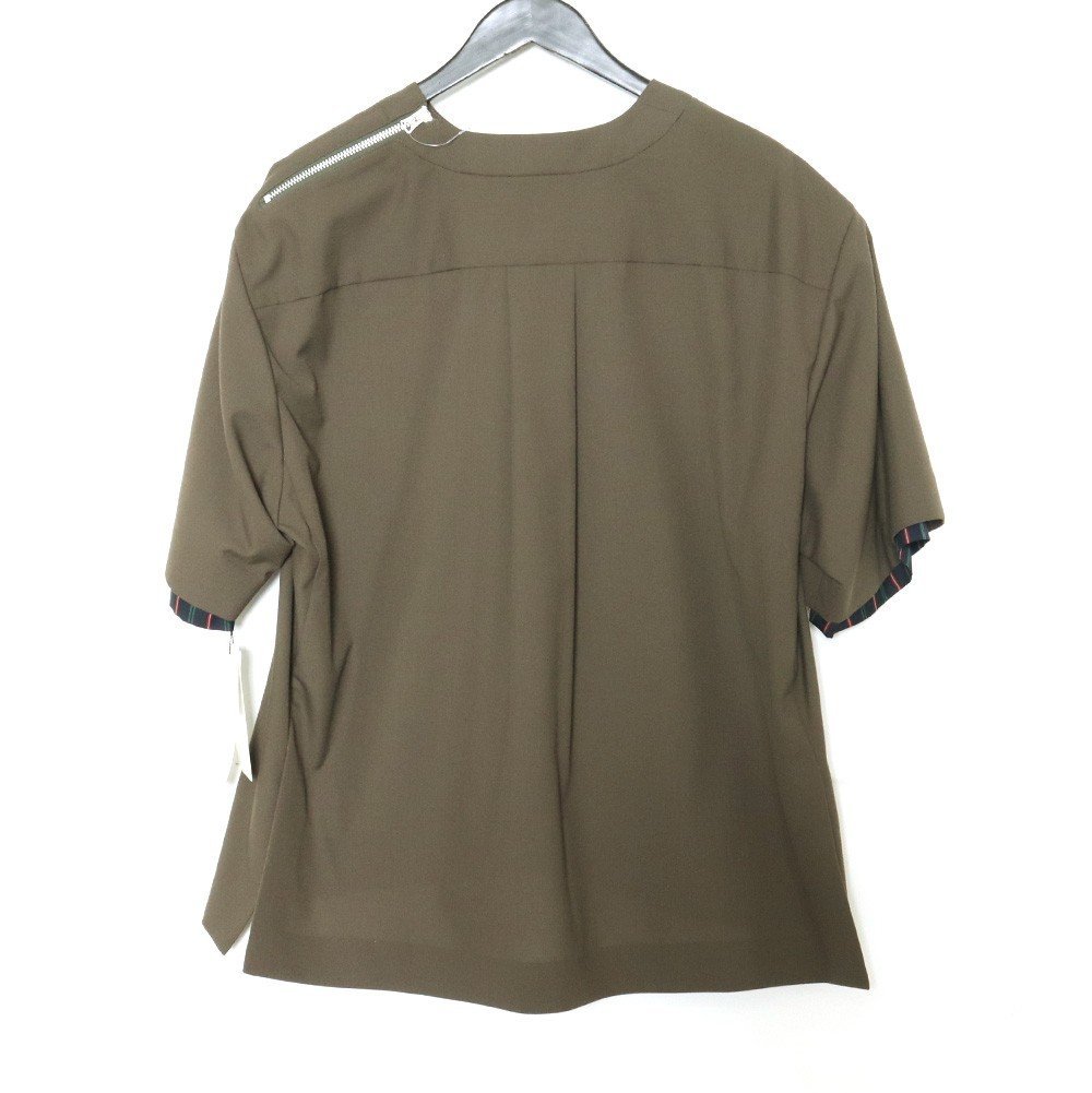 SACAI 21SS ショルダージップ ス―チング POシャツ サイズ1 カーキ 21-02459M サカイ 半袖 suiting s/s shirt_画像2