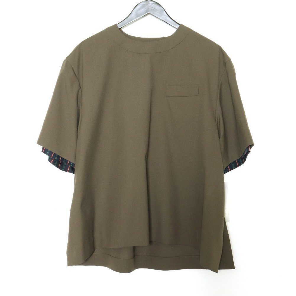 SACAI 21SS ショルダージップ ス―チング POシャツ サイズ1 カーキ 21-02459M サカイ 半袖 suiting s/s shirt_画像1