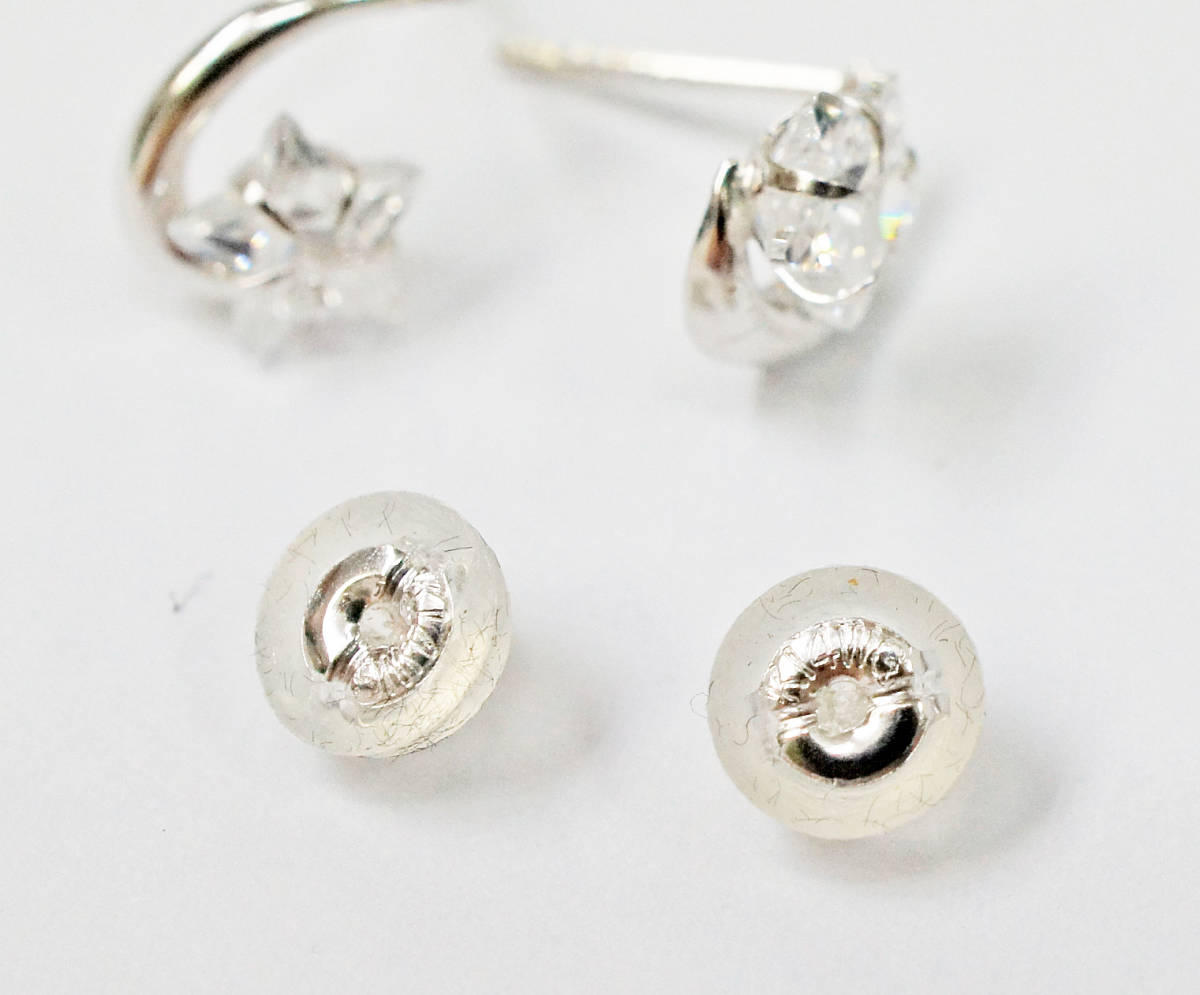 K14WG Cubic earrings both ear for 3 collection set [ free shipping ][ white gold ]