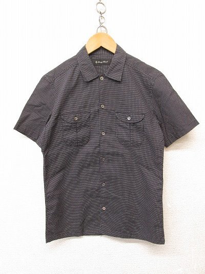 k5969：日本製！LOUNGE LIZARD(ラウンジリザード) 水玉模様 ドット柄 半袖シャツ 1 コットンシャツ 黒白/メンズ：35_画像1