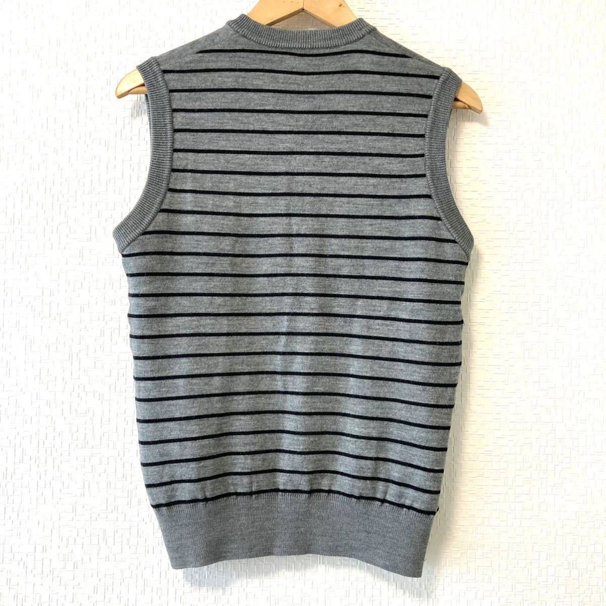 2way◎【Vest】ベスト Vネック ニット リバーシブル 無地 シンプル ボーダー柄 ゴルフ 通勤 カジュアル グレー 灰色 メンズ 上着/8489UU_画像2