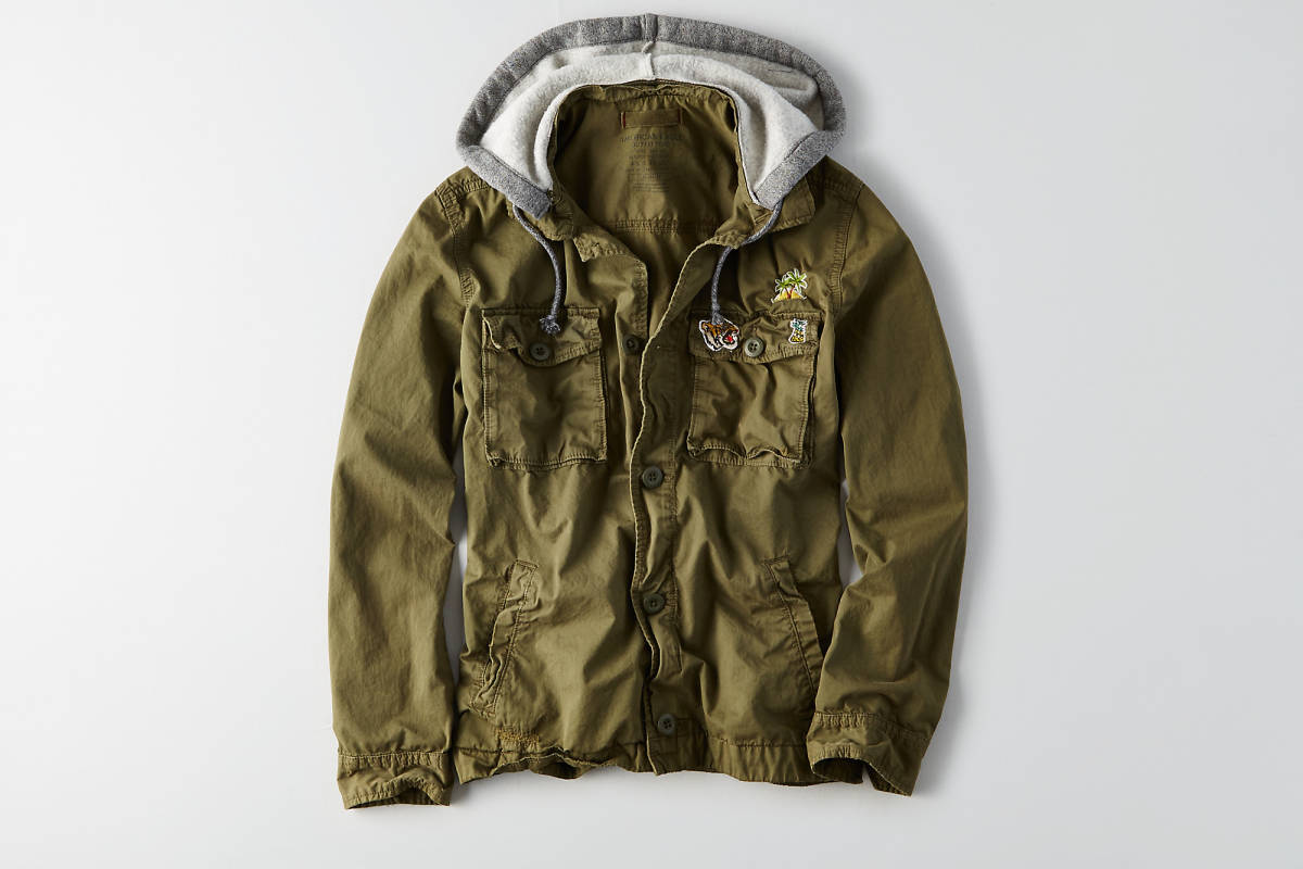 * 1点のみ * AE アメリカンイーグル AEO Patch Military Jacket ミリタリー パーカ ジャケット XXL / Olive *_画像1