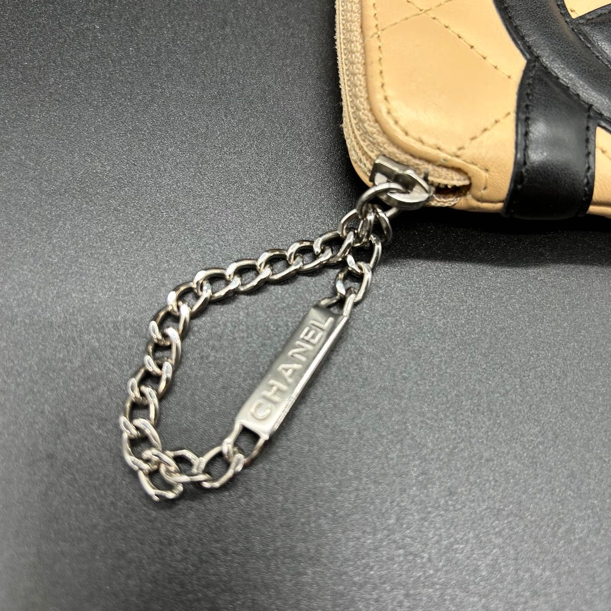 CHANEL シャネル カンボンライン ポーチ レザー ベージュ ブラック