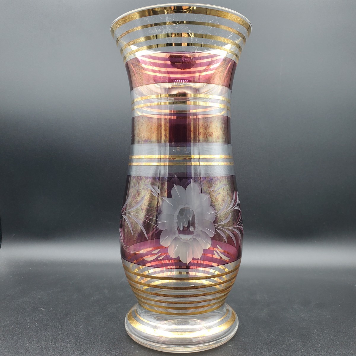 【箱付・保管品】 BOHEMIA GLASS ボヘミアガラス チェコスロバキア 花瓶 カットガラス 金彩 インテリア 雑貨 アンティークの画像4
