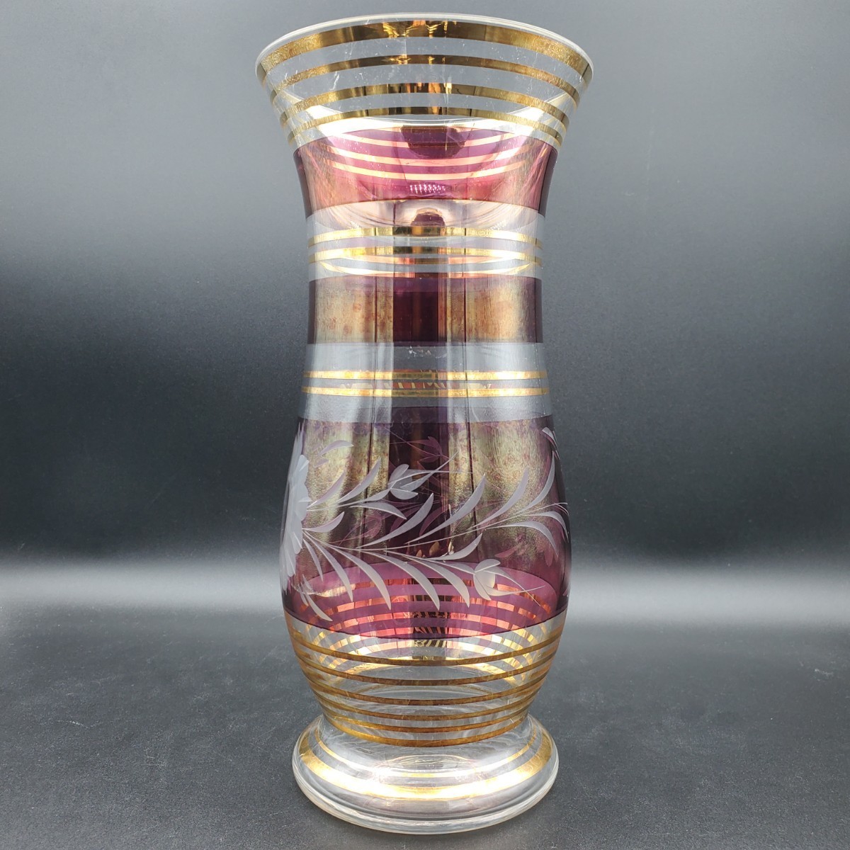 【箱付・保管品】 BOHEMIA GLASS ボヘミアガラス チェコスロバキア 花瓶 カットガラス 金彩 インテリア 雑貨 アンティークの画像3