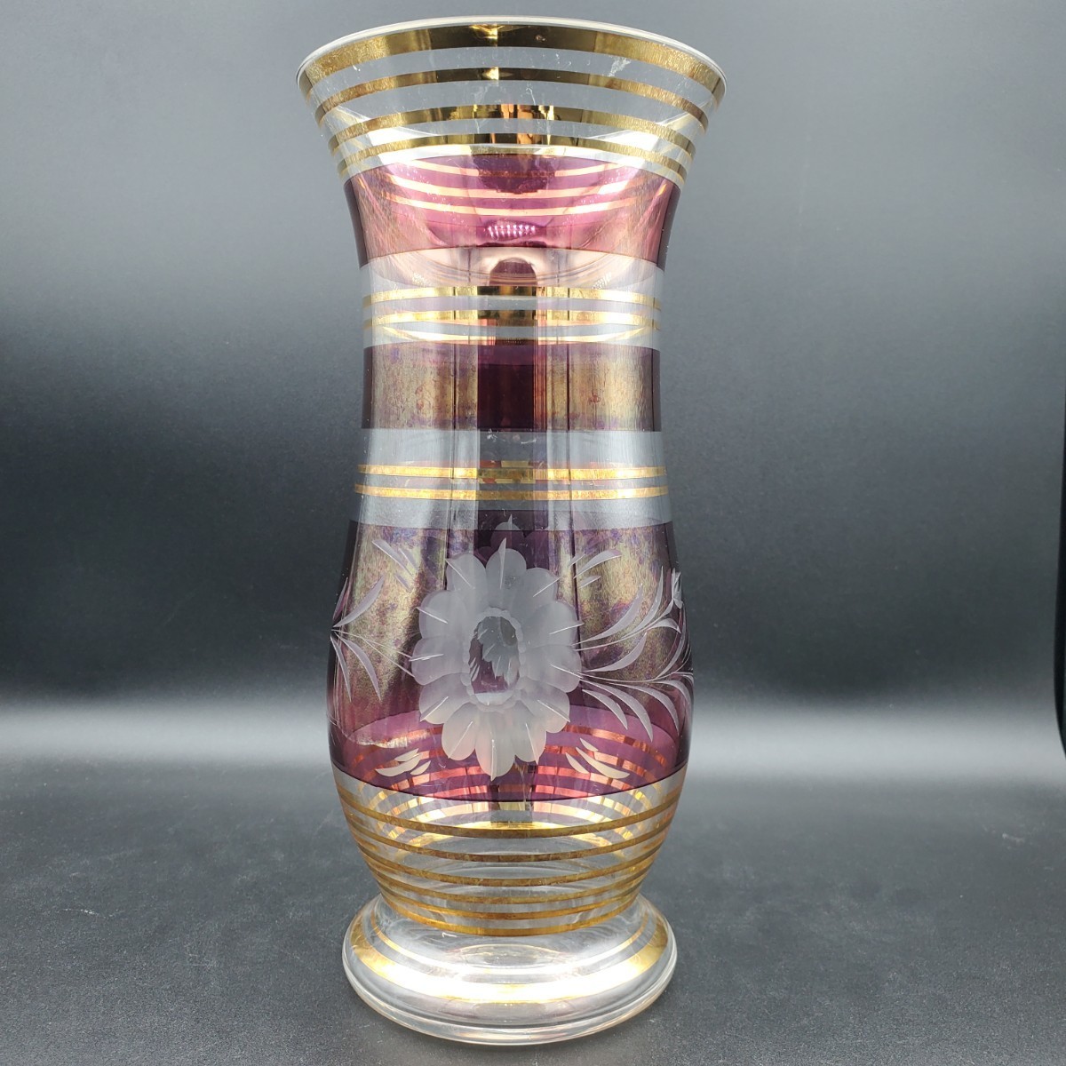 【箱付・保管品】 BOHEMIA GLASS ボヘミアガラス チェコスロバキア 花瓶 カットガラス 金彩 インテリア 雑貨 アンティークの画像2