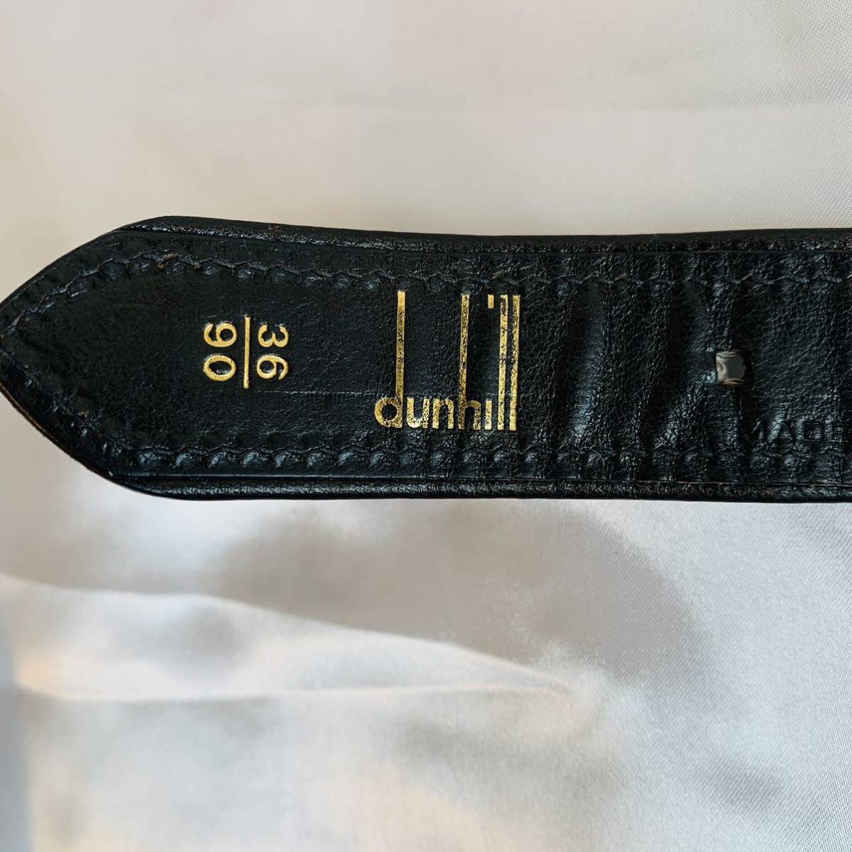 ダンヒル 本物 dunhill レザー ベルト ロゴ金具 黒 本革 レザー 男性用 メンズ ゴールド 36/90 紳士ベルト _画像5