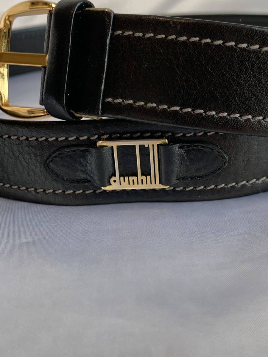 ダンヒル 本物 dunhill レザー ベルト ロゴ金具 黒 本革 レザー 男性用 メンズ ゴールド 36/90 紳士ベルト _画像3