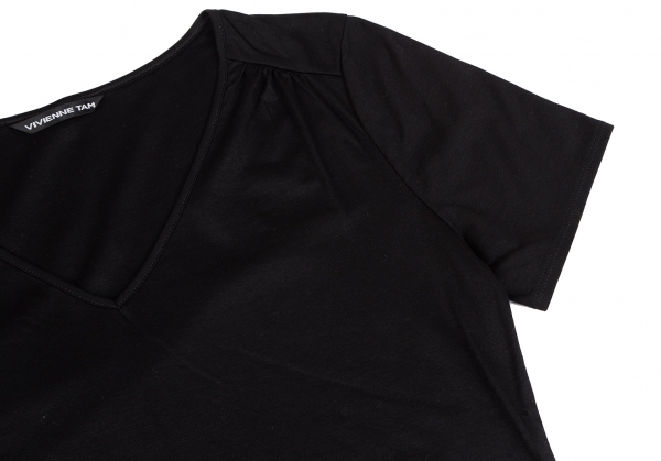 ヴィヴィアンタムVIVIENNETAM フラワー刺繍VネックTシャツ 黒1 【レディース】_画像4