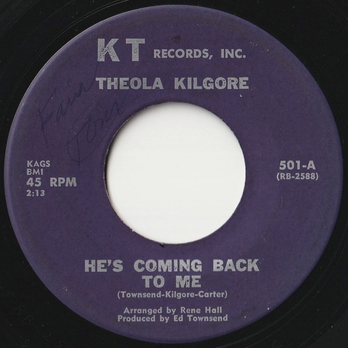 Theola Kilgore He's Coming Back To Me / I'll Keep Trying KT US 501 202568 SOUL ソウル レコード 7インチ 45_画像2