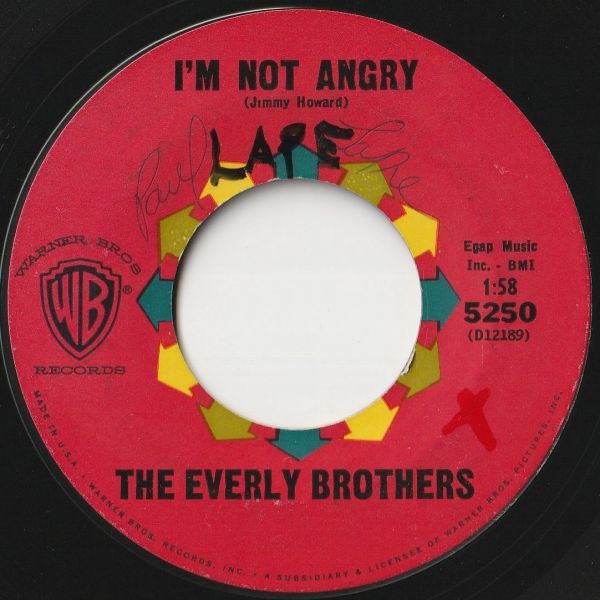 Everly Brothers Crying In The Rain / I'm Not Angry Warner Bros. US 5250 202361 ROCK POP ロック ポップ レコード 7インチ 45_画像2