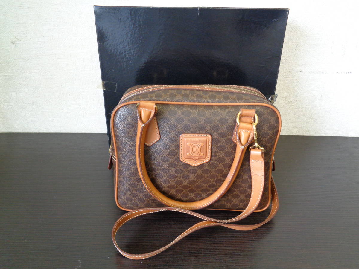 CELINE セリーヌ マカダム柄 ハンドバッグ ショルダー紐付き M94 PVC