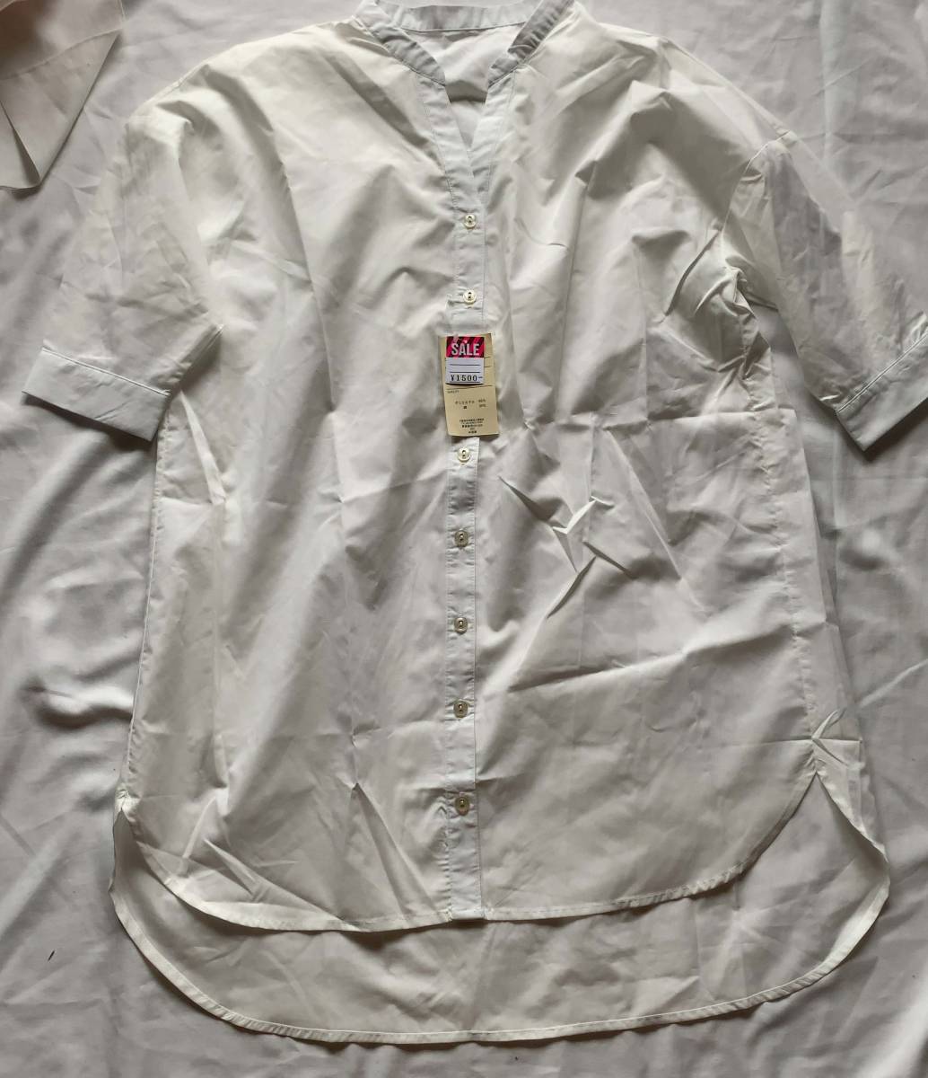 新品☆半袖オーバーシャツ 白 チュニックシャツ Mサイズの画像1
