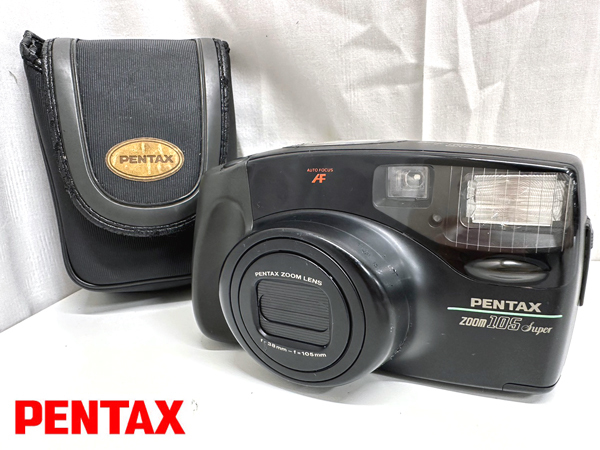 現状品 PENTAX ペンタックス zoom 105 super コンパクト フィルムカメラ ブラック ストラップ ケース付 写真 撮影 写活 レトロ [N18052309]の画像1