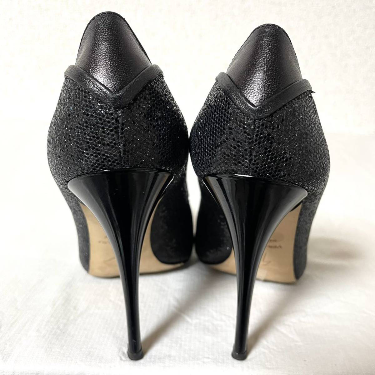 GIUSEPPE ZANOTTI ジュゼッペ・ザノッティ　ヒールパンプス レザー　ヒール10.5cm ラメ　361/2 23.5cm ブラック　黒　＊AW_画像5