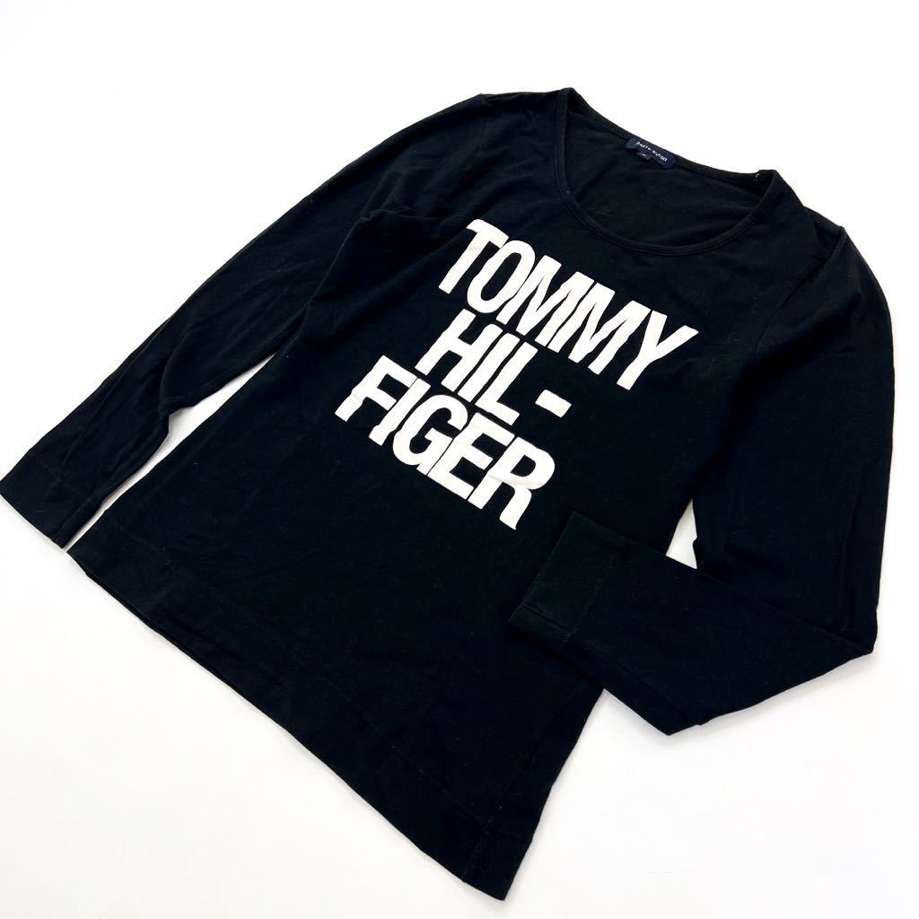 TOMMY HILFIGER ☆ ロゴプリント◎ 長袖 Tシャツ ロンT ブラック レディース M ストリート アメカジ女子 古着 トミーヒルフィガー■AJ218の画像1