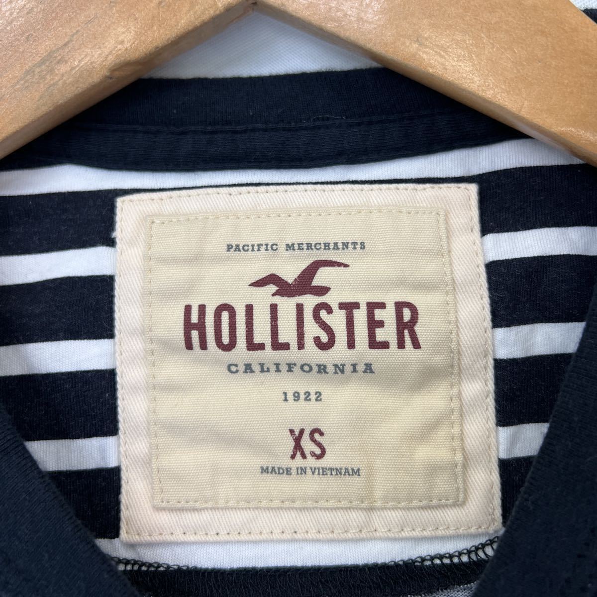 HOLLISTER ☆ 爽やかな定番◎ ブラック ホワイト ボーダー Tシャツ メンズ XS 春夏 スタイリッシュ アメカジ ストリート ホリスター■S1580の画像5