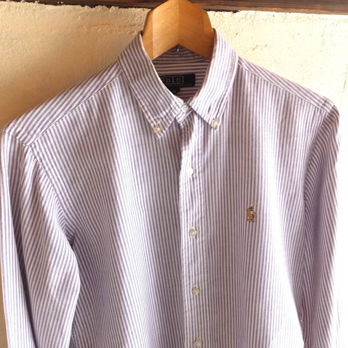  Ralph Lauren button down long sleeve shirt purple stripe size 18 90S Vintage old clothes boys size (XL?)RALPH LAUREN