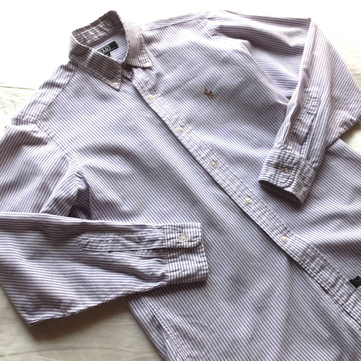  Ralph Lauren button down long sleeve shirt purple stripe size 18 90S Vintage old clothes boys size (XL?)RALPH LAUREN