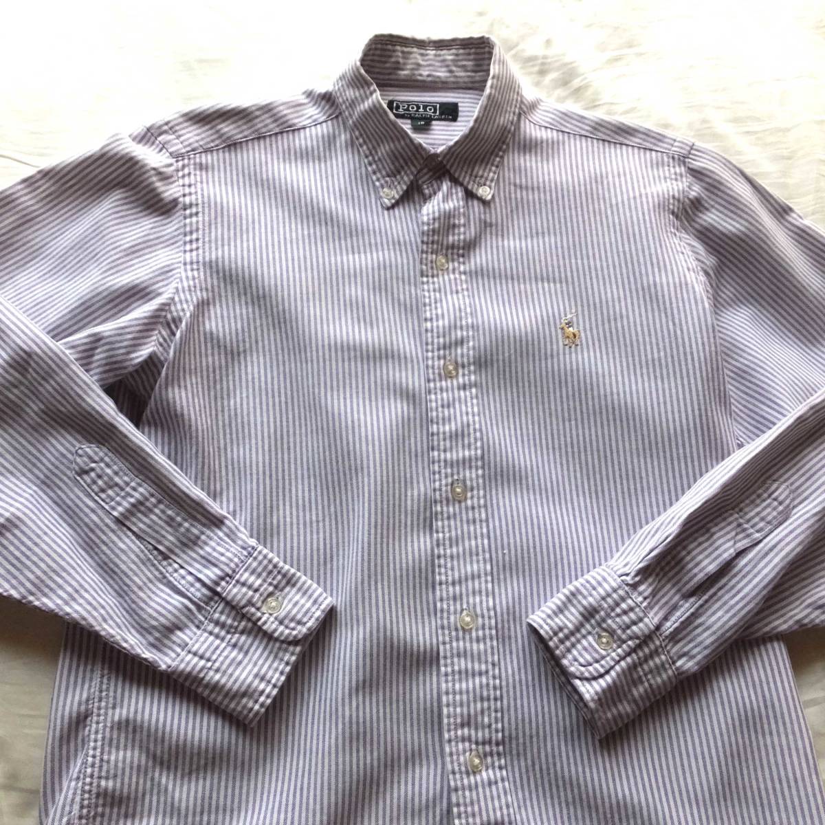  Ralph Lauren button down long sleeve shirt purple stripe size 18 90S Vintage old clothes boys size (XL?)RALPH LAUREN