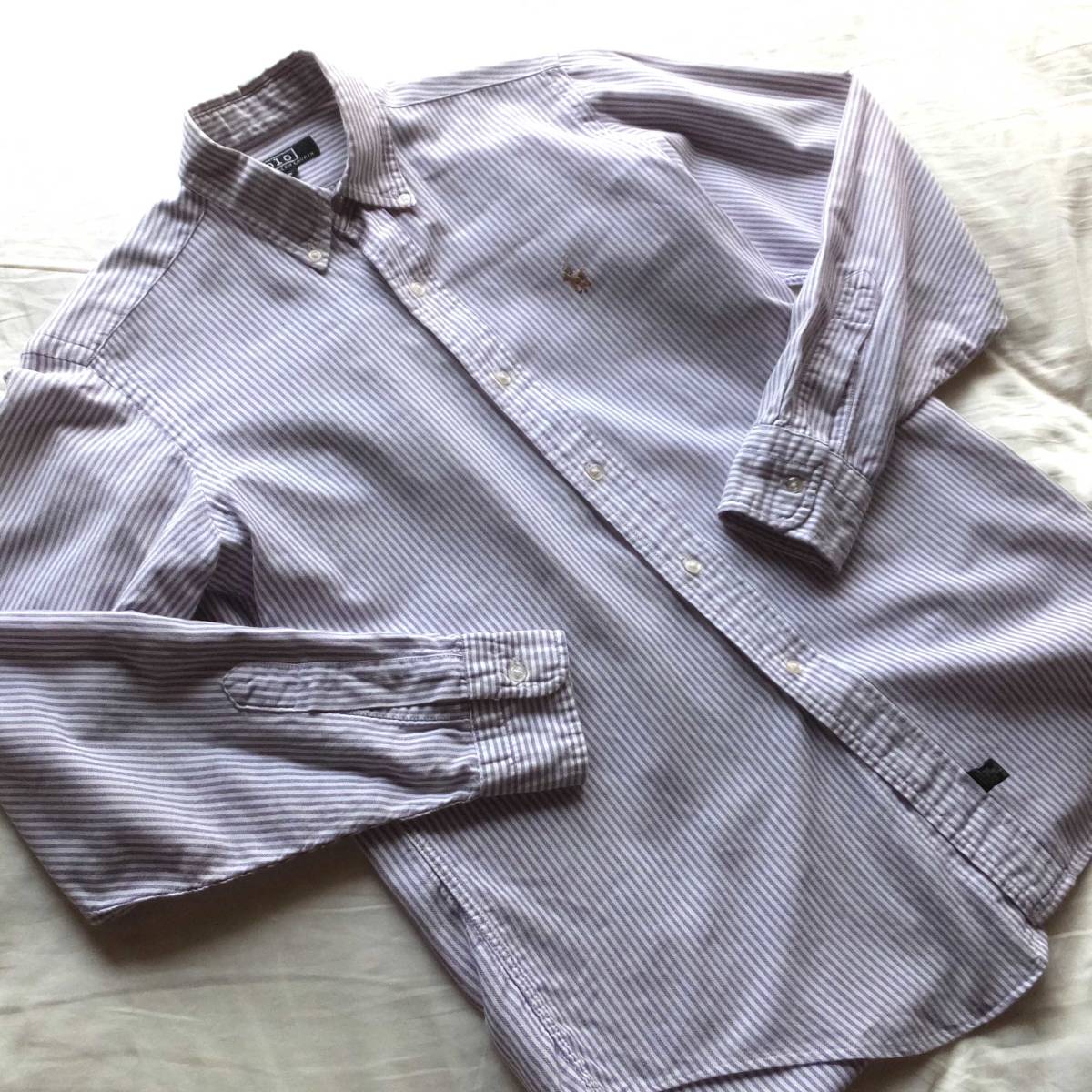  Ralph Lauren button down long sleeve shirt purple stripe size 18 90S Vintage old clothes boys size (XL?)RALPH LAUREN