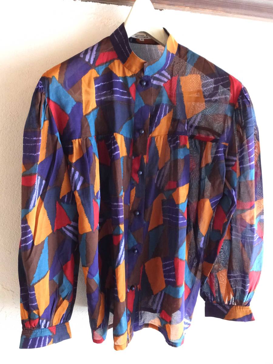 Christian Dior Christian OLD Dior blouse M size kyubizm manner total pattern stand-up collar .. material long sleeve shirt spring summer thing 