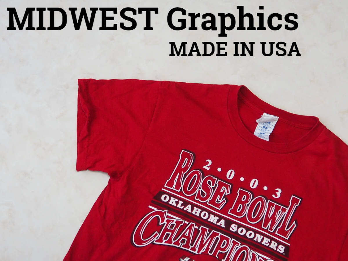 ☆送料無料☆ MIDWEST Graphics USA直輸入 古着 半袖 2003 ローズボウル オクラホマ大学 アメフト Tシャツ アメリカ製 メンズ M 中古 即決_画像1