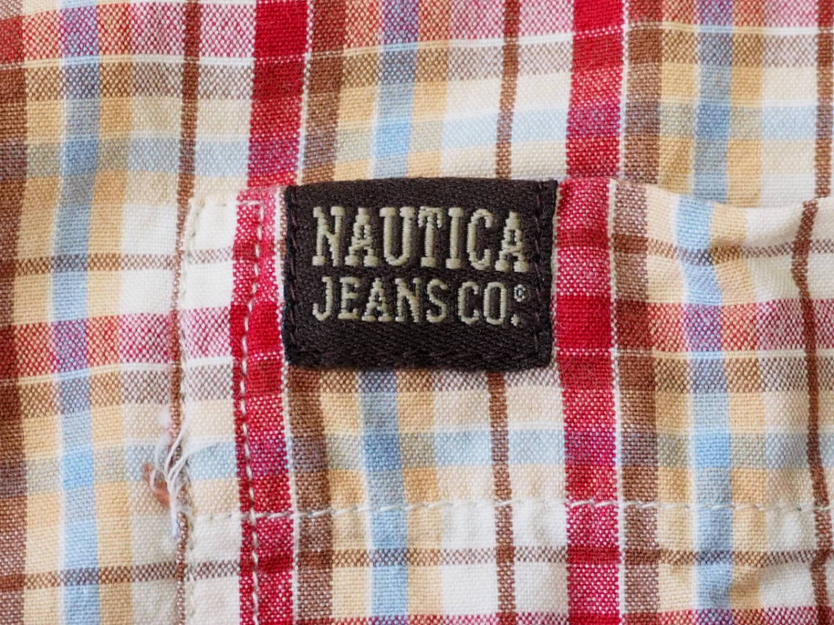 ☆送料無料☆ NAUTICA JEANS COMPANY ノーティカ USA直輸入 古着 半袖 チェック 胸ポケット付き ボックス シャツ メンズ M レッド 中古_画像6