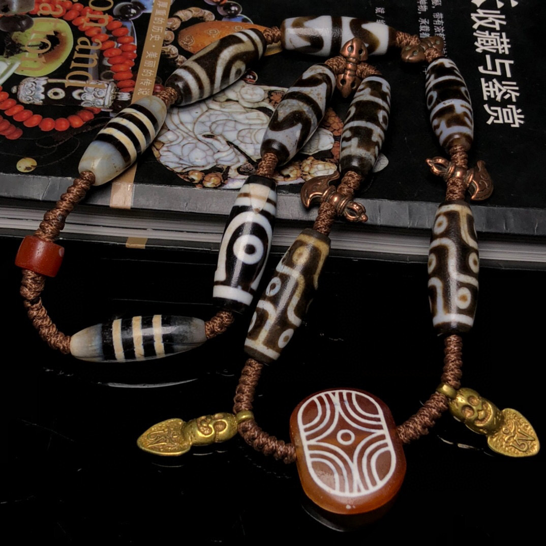 館蔵珍品瑪瑙製細密彫虎牙天珠チェーン』根付裝身具収蔵品中国古美術-