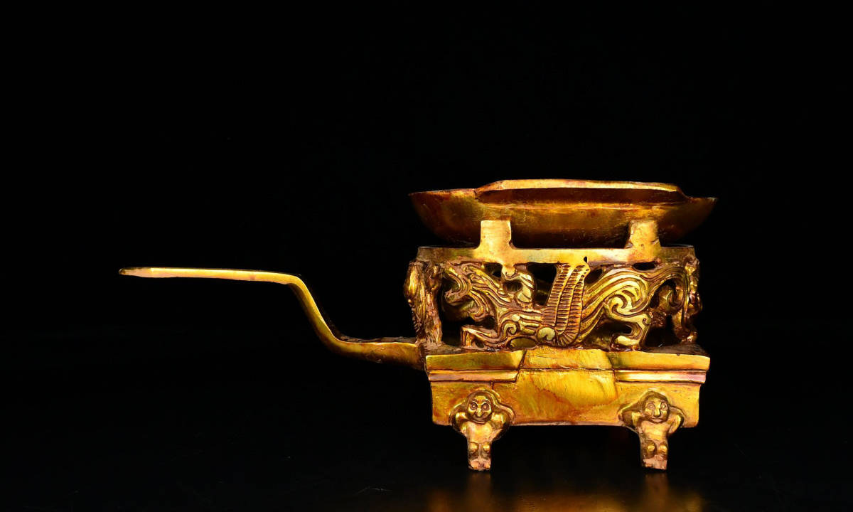 『館蔵珍品 戦 青銅製 塗金 酒器』置物 賞物 貴重物品 収蔵品 中国古美術