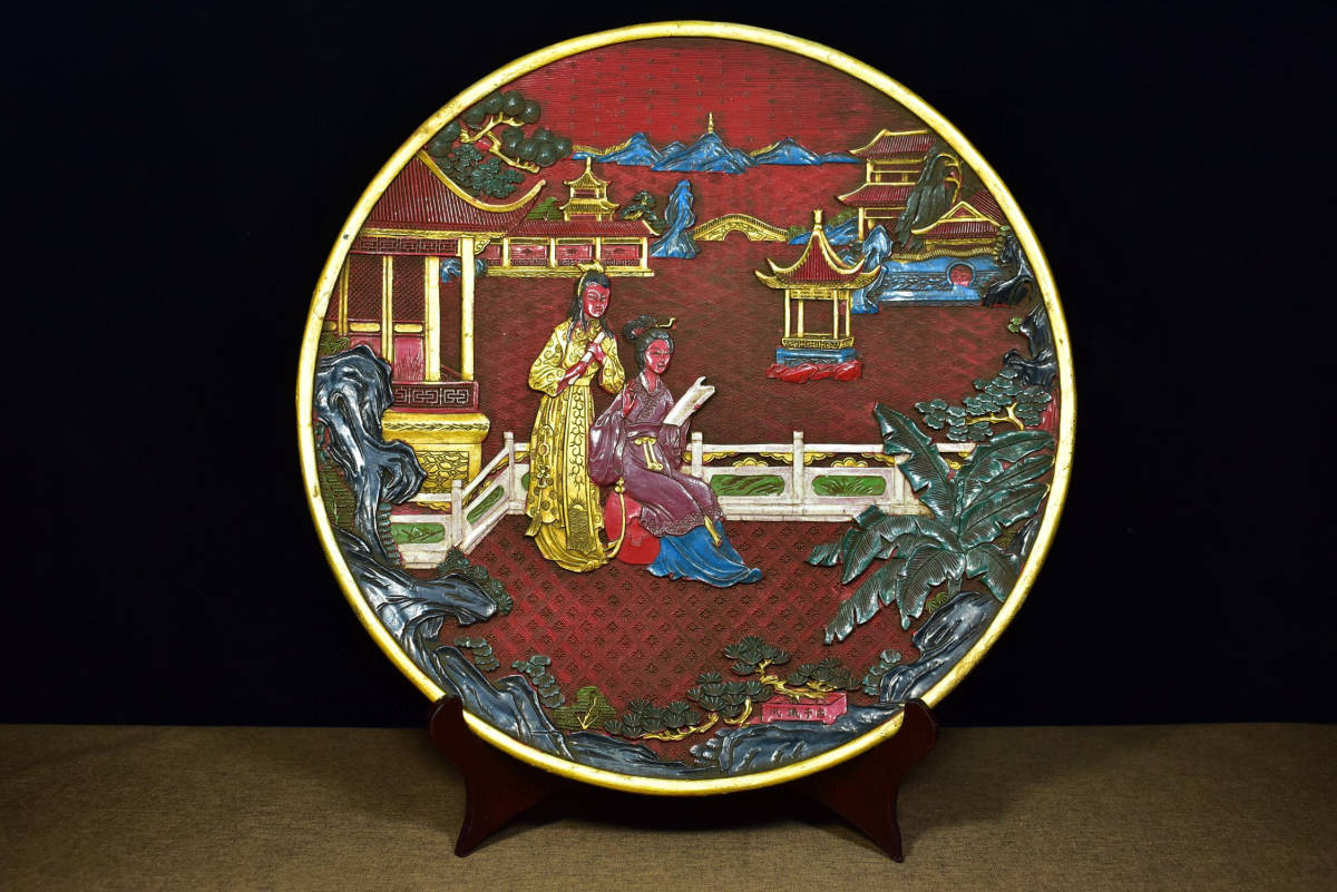 オンライン値下げ 『館蔵珍品 漆器漆彫 剔紅 描金 彩繪 人物紋 茶盤