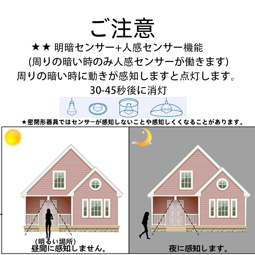 9w LED電球 人感センサー 明暗センサーE26口金 電球色 省エネ ホワイト