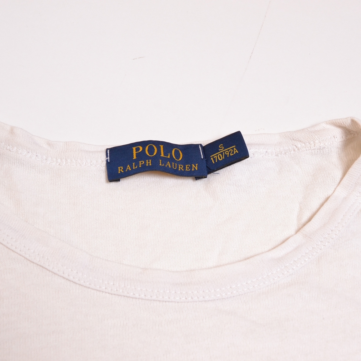 〇470337 POLO RALPH LAUREN ポロ ラルフローレン ○長袖Tシャツ ロンT カットソー ラウンドネック サイズS メンズ ホワイト ネイビー_画像8