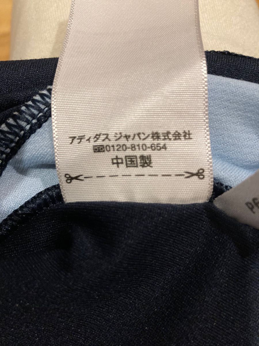 値下！アディダス adidas レディースMサイズ　トレーニングウエア 半袖Tシャツ ☆CLIMALITE☆紺色×水色　used