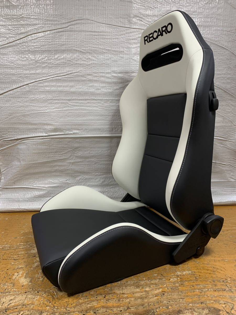 40.41.レカロ RECARO 2脚セット SR-3 黒×白フェイクレザー張り替え