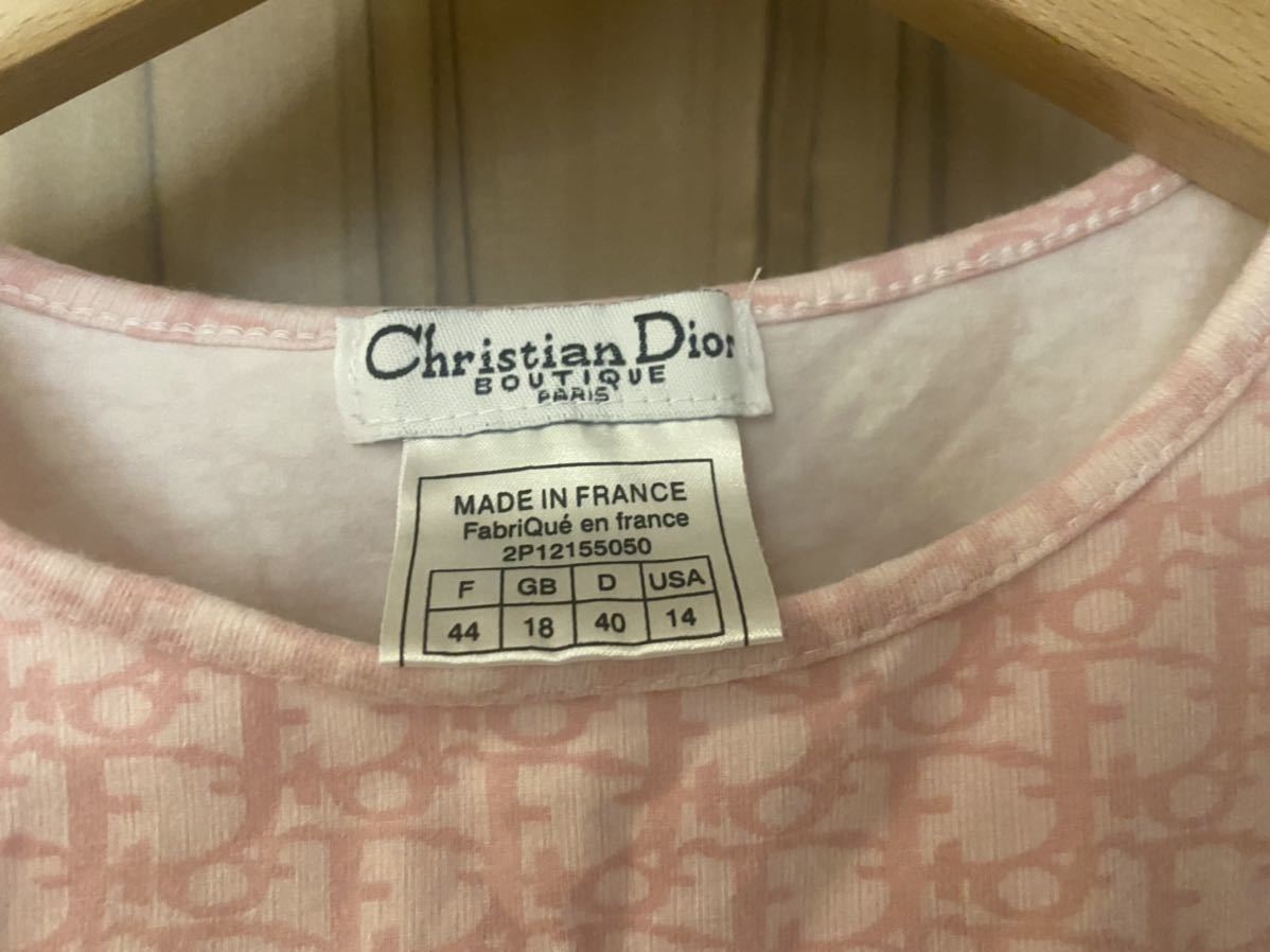 クリスチャン・ディオール　Ｔシャツ　半袖Tシャツ　ピンクコットン　トップス　トロッタープリントTシャツ