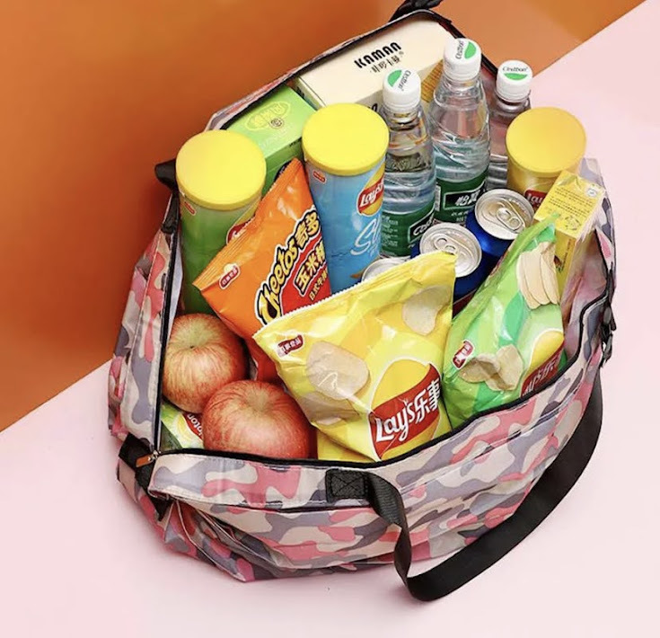 ■新品■ショッピングバッグ【迷彩】【ピンク】大容量　コンパクト　簡単　エコバッグ　かわいい　便利