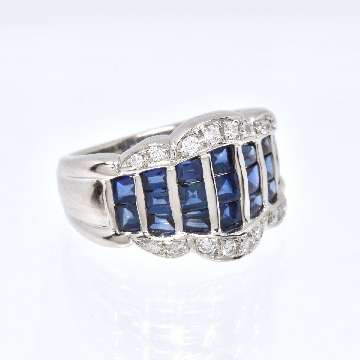 仙台☆質☆Pt サファイヤリング S1.98ct D0.19ct 11g ☆ #10.5 ダイヤ