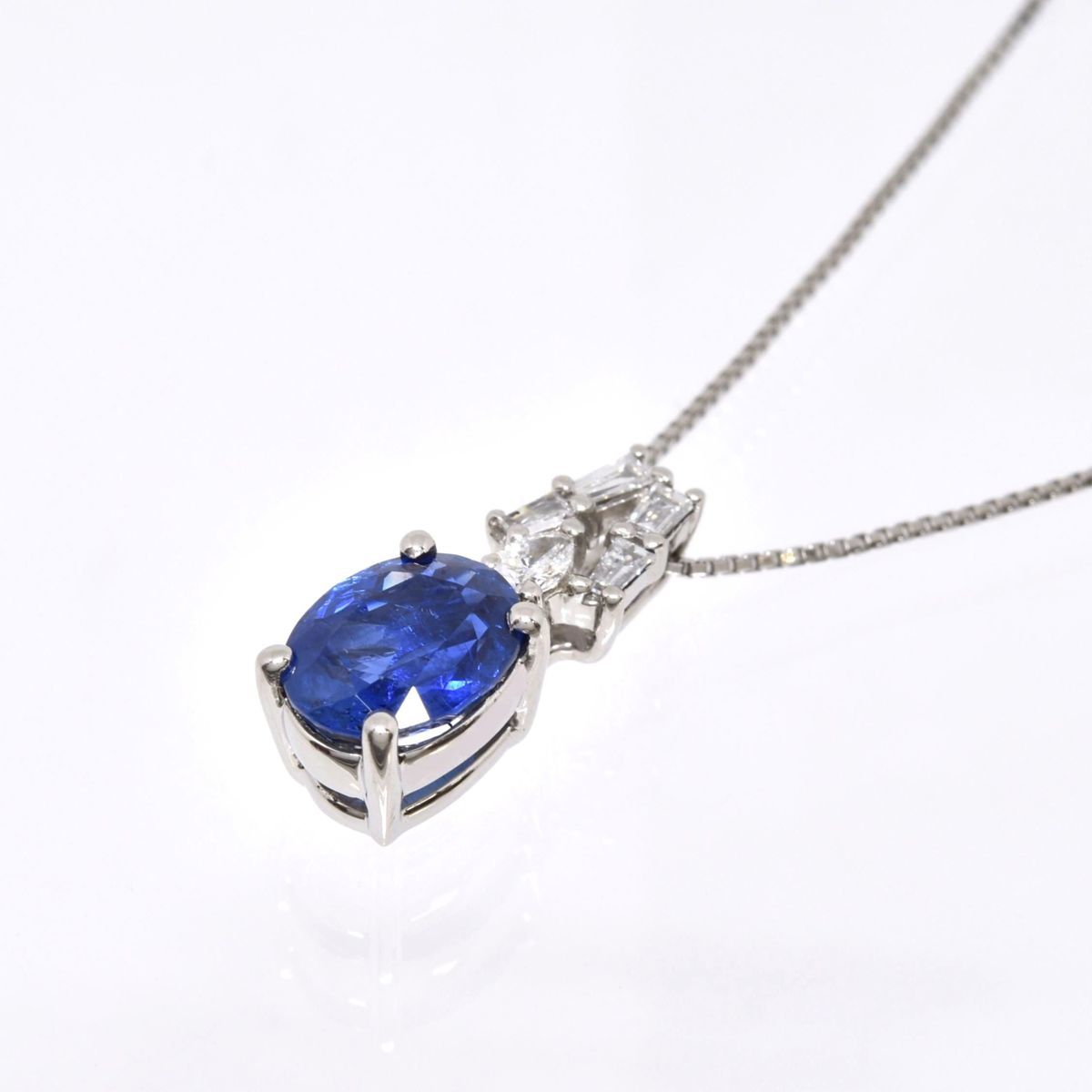 仙台☆質☆Pt サファイヤネックレス S1.792ct D0.13ct 4.9g ☆ 45cm