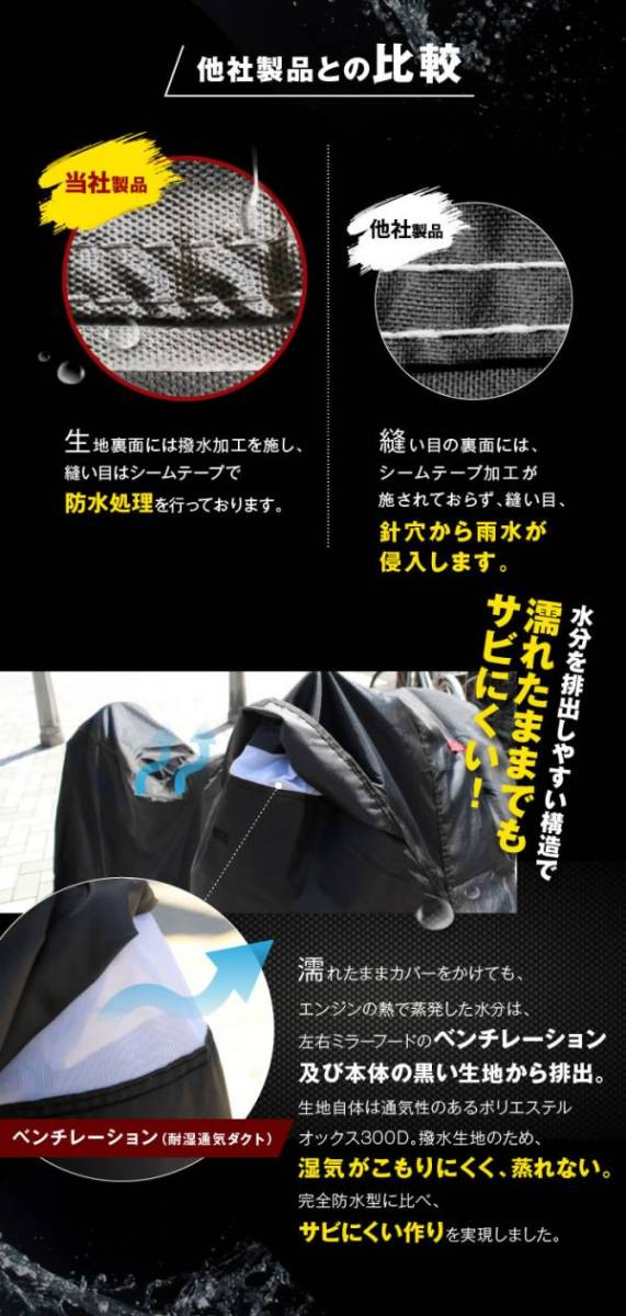 ホンダ ナイトホーク250 サイズ 2L 高機能 厚手バイクカバー オックス300D 耐熱 溶けない 不燃 防水 防雪 防塵 超撥水 盗難 防犯対策_画像7