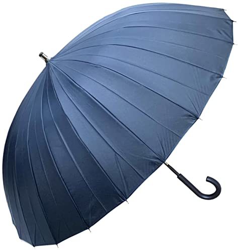 長傘 雨傘 メンズ 24本骨傘 大きい 65cm 和傘 軽量 耐風 グラスファイバー骨 立てかけやすい 滑りにくい 便利 ラバー先端 ネイビー 紺_画像1