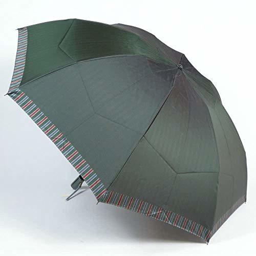 高級甲州織 メンズ 折りたたみ傘 「Tie」 （表）無地 × （裏）ストライプ GREEN 緑色