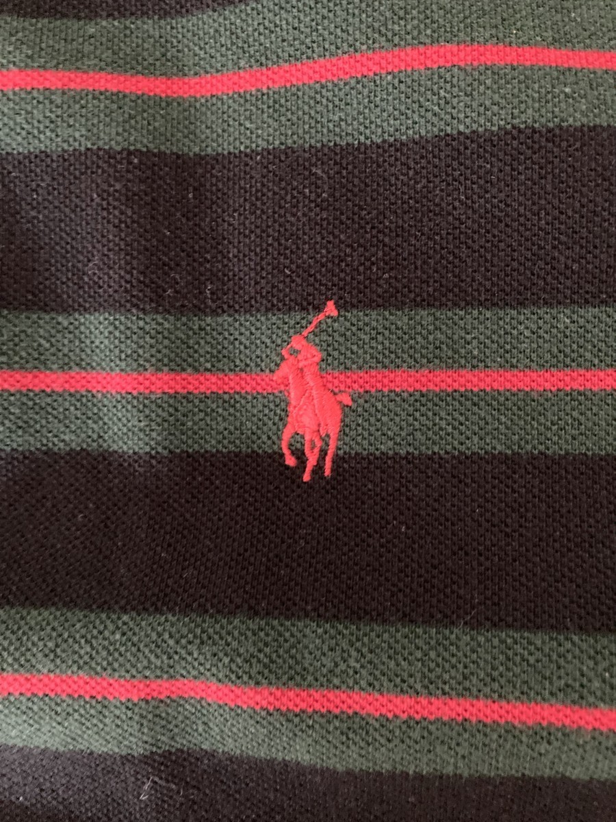 692★POLO RALPH LAUREN ラルフローレン ポロシャツ CUSTOM FIT★黒 緑 赤ライン サイズXL USA購入_画像3